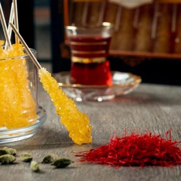 Paytahit Saffron Rock Candy with Stick - Red Box Sugar Flavor Sweet Snack Bonbon for Tea Time & Gifting
